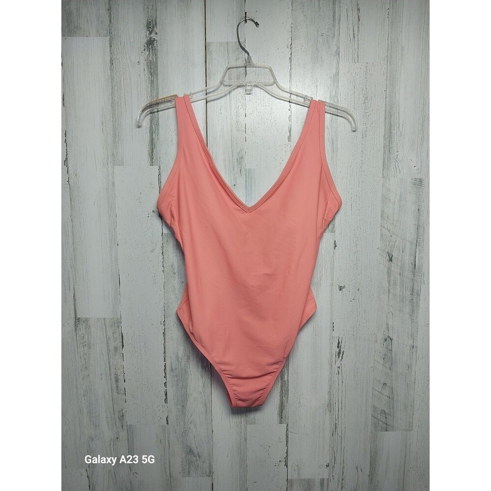 Women's V-Neck High Leg One Piece Swimsuit - Kona Sol, Orange, L (12-14)